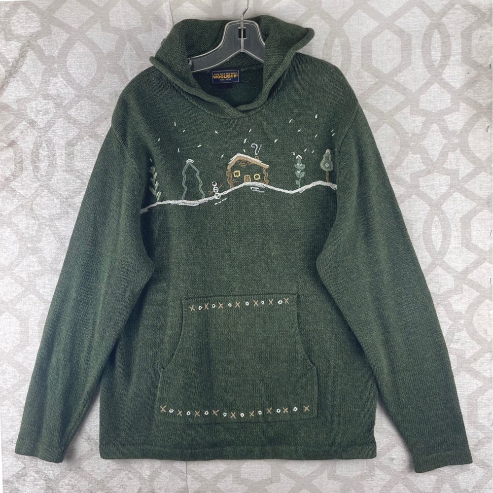 Woolrich John Rich & Bros Womens M Green Embroidered Cabin Knit